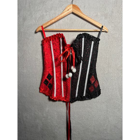 Harley Quinn Corset Costume Batman DC Red Black Womens Size Large - Picture 4 of 9